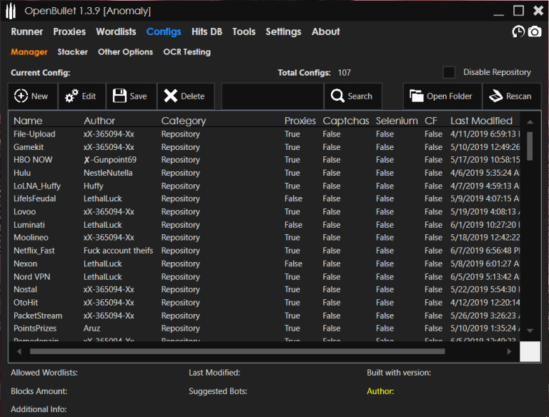 OpenBullet Anomaly with Updater Includes PREMIUM Configs and Lists