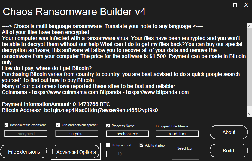 CHAOS RANSOMWARE BUILDER V4